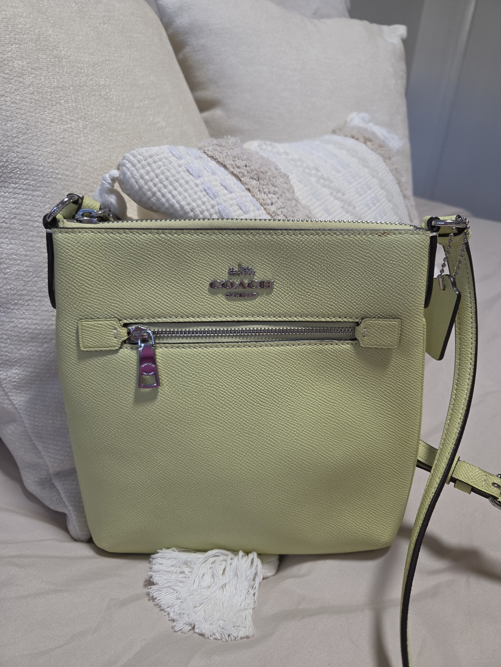 Coach Lemon-Accent Crossbody Bag in Pale Yellow, Green